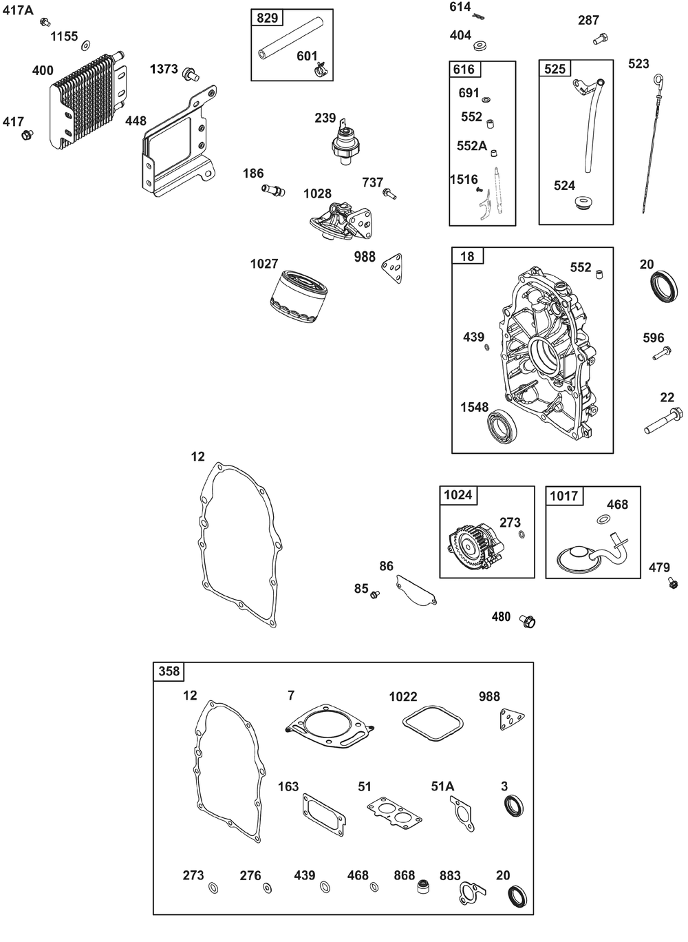 Crankcase Cover/Sump And Lubrication Group Diagram and Parts List for 385447-0008-B5 200000 - 399999 Briggs and Stratton Engine
